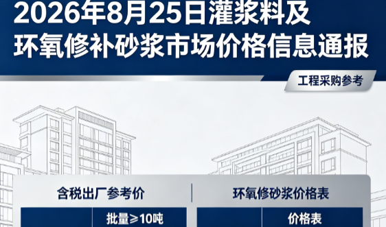 恩平2026年8月25日灌浆料及环氧修补砂浆市场价格信息通报